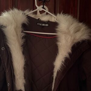 Steve Madden Chocolate Puffer with Plush Fur Trim